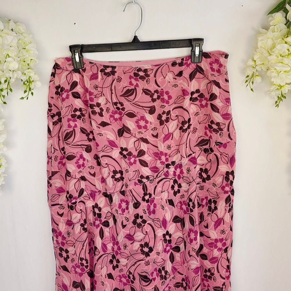Jaclyn Smith Skirt Plus 18W Pink Brown Floral Chiffon Y2K Cottage Fairy Grunge - Picture 6 of 10
